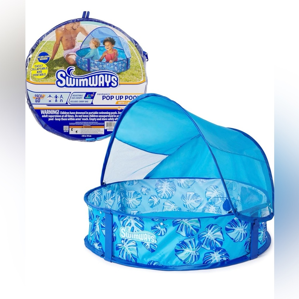 Swimways Elite Pop-Up Above Ground Pool, Baby Pool with Canopy & Carrying Case.